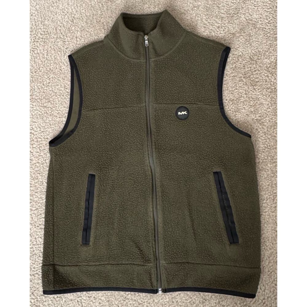 Michael Kors Men's Olive Green Fleece Full Zip Logo Vest Size Medium